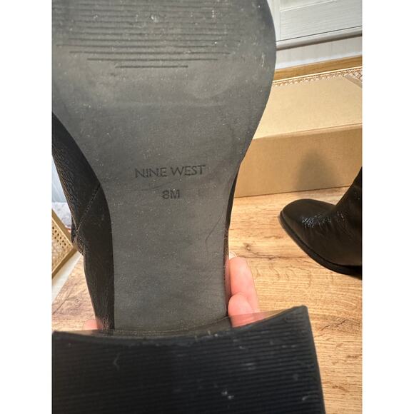 Nine West Tartess Black Boot Leather Size 8 Lightly Worn Square Toe Strap Detail - Picture 12 of 12